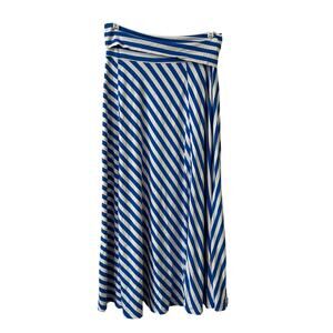 Gap Womens Sz Medium Petite Blue & White Striped Foldover Jersey Maxi Skirt